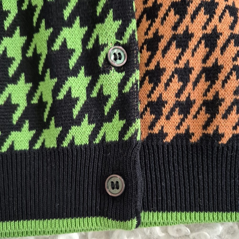 Teddy Fresh Houndstooth Colorblock Cardigan S 100% Cotton Neon Graphic Unisex - Picture 5 of 9